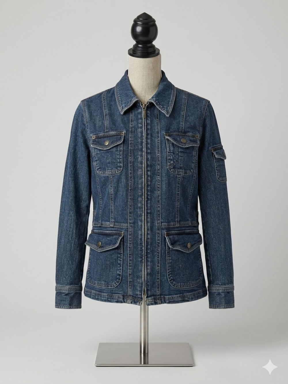 Jones New York Indigo Denim Military-Style Field Jacket